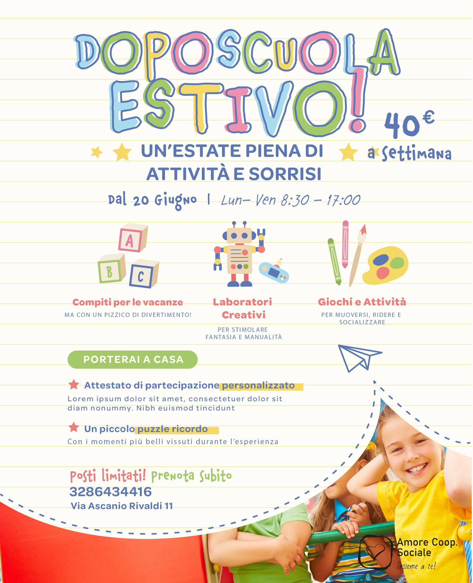 Doposcuola Estivo Roma 2025 | Amore Cooperativa